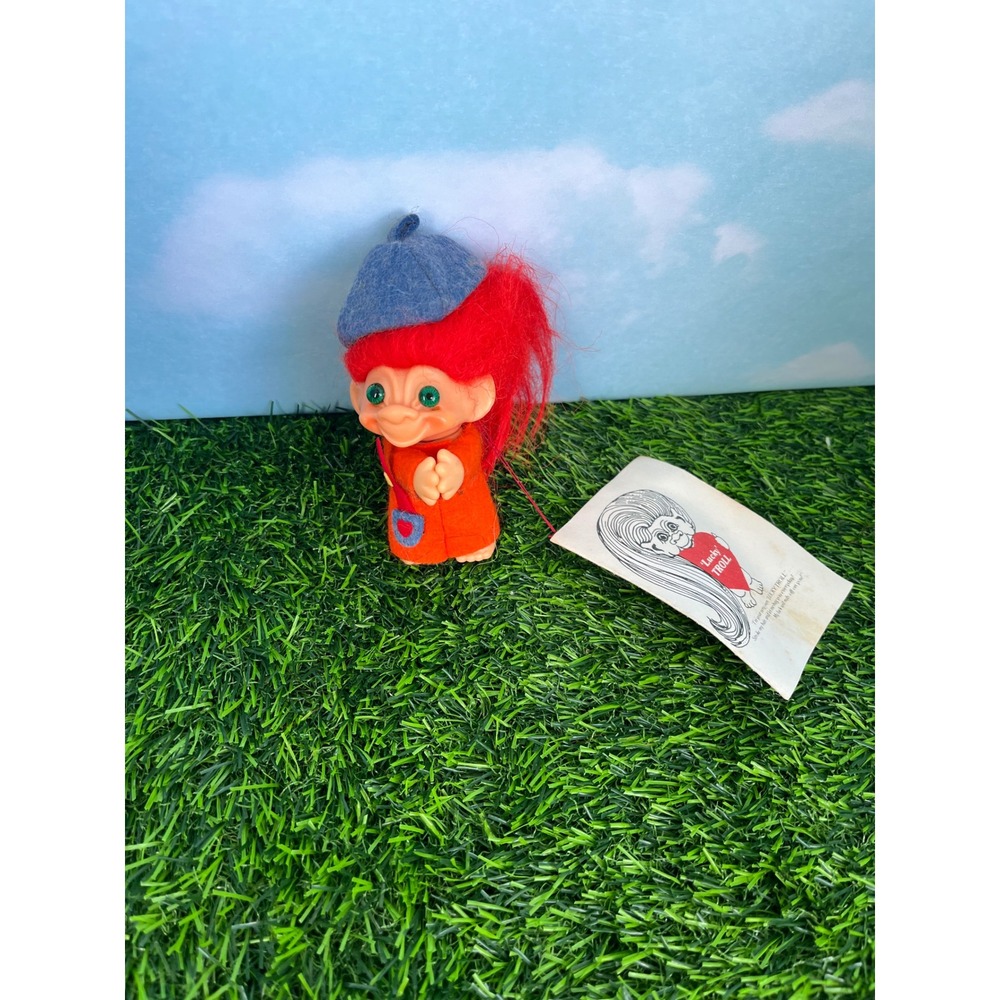 Vintage Troll Red Hair Green Eyes with Tag